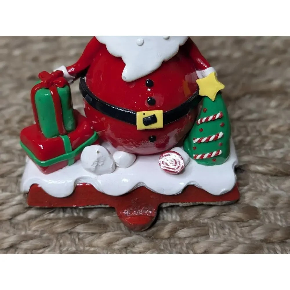 Vintage Christmas Shoppe Santa Stocking Holder Clay Dough Style Cast Iron Base